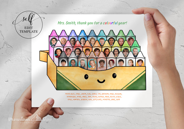 Teacher Gift, Thank you Photocard from Class ~ 30 Photos (27, 24, 15 or you can leave blank crayons if needed) Crayon Theme