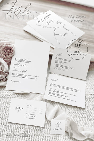 Adele ~DIY Wedding Invitation Template 15 Piece Set