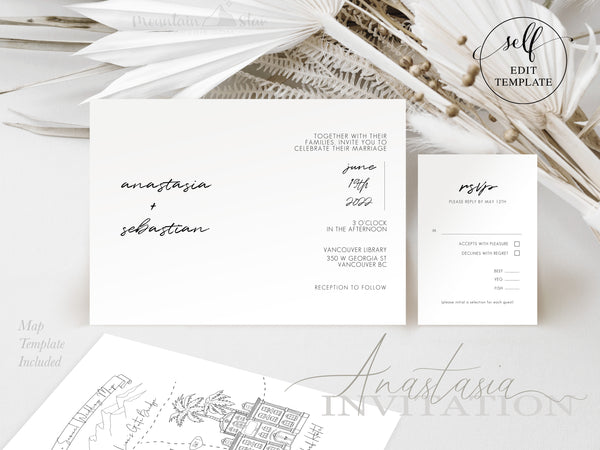 Anastasia ~DIY Wedding Invitation Template 15 Piece Set