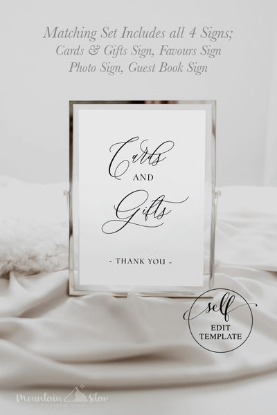 Customizable DIY Set of 4 Wedding Signs; Photo Sign, Guest Book Sign, Favours Sign, Cards & Gifts Sign (Includes two sizes 8x10 and 5x7)