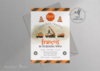 PDF ~ DIY Construction Truck Birthday Invitation, Dump Truck, Cement Truck & Baco Watercolour Design (5x7)