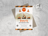 PDF ~ DIY Construction Truck Birthday Invitation, Dump Truck, Cement Truck & Baco Watercolour Design (5x7)