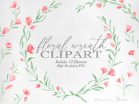 PNG → Floral Wreath Watercolour Graphics Set of 12 Elements (Free for commercial use included)