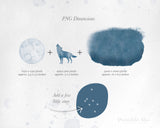 PNG → Lone Wolf Moon & Dark Watercolour Night Sky  (Free for commercial use included)