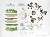 PNG → Barnyard & Horses Watercolour Clipart (Commercial Use Included)