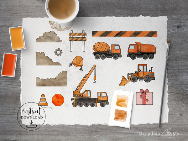 PNG → Construction Truck Watercolour Clipart (Commercial Use Included)