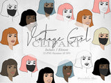 PNG → Vintage Girl Clipart Graphics Set of 1 Element with 5 Hair Variations 265 files (Free for commercial use included)