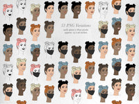 PNG → Vintage Girl Clipart Graphics Set of 1 Element with 5 Hair Variations 265 files (Free for commercial use included)