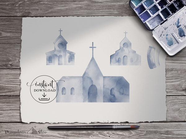 PNG → Churches Watercolour Graphics Set of 3 Elements (Free for commercial use included)