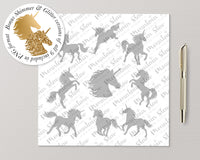 png • svg • eps • dxf → Unicorn Clipart Graphics Set, 9 Unicorn Silhouettes + Bonus Glitter & Shimmer PNG (Free for commercial use included)