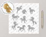 png • svg • eps • dxf → Horses Clipart Graphics Set, 9 Horse Silhouettes + Bonus Glitter & Shimmer PNG (Free for commercial use included)