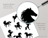 png • svg • eps • dxf → Horses Clipart Graphics Set, 9 Horse Silhouettes + Bonus Glitter & Shimmer PNG (Free for commercial use included)