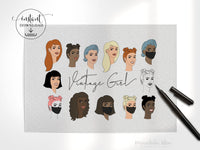 PNG → Vintage Girl Clipart Graphics Set of 1 Element with 5 Hair Variations 265 files (Free for commercial use included)