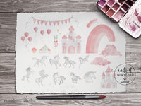 PNG → Unicorn Watercolour Graphics Set (Free for commercial use included)