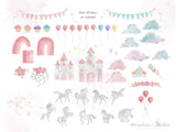 PNG → Unicorn Watercolour Graphics Set (Free for commercial use included)