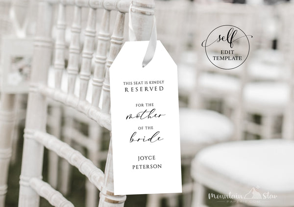 DIY ~ RSVP Reserved Seating Wedding Ceremony Chair Tag Template