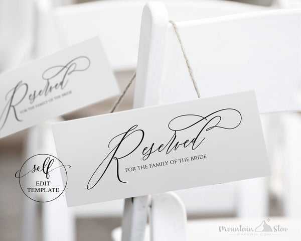 DIY ~ Reserved Seating Wedding Ceremony Chair Tag ~ DIY Template