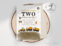 PDF ~ DIY Construction Truck Birthday Invitation, Dump Truck, Cement Truck & Baco Watercolour Design (5x7)