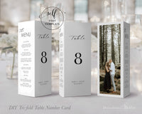 DIY Tri-Fold Table Number Cards, Newlyweds Photo Card, Free Standing Menu Cards (Prints 8.5 x 11" then fold)